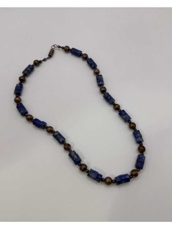 Vintage Lapis Lazuli Sterling Silver Necklace 925 Bench Beads 8mm Southwest Styl - Picture 2 of 11